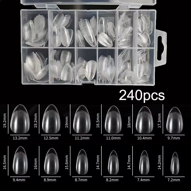 240 pièces/boîte semi-mat XXS amande ongles conseils couverture complète Gel doux faux ongles artifi
