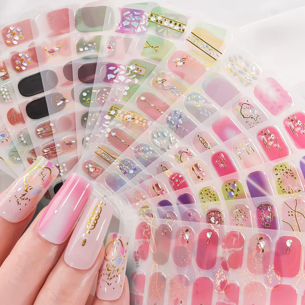 Autocollants pour ongles couleur Dopamine, 5 feuilles (80 pointes), sans cuisson, feuille/lignes 3D,