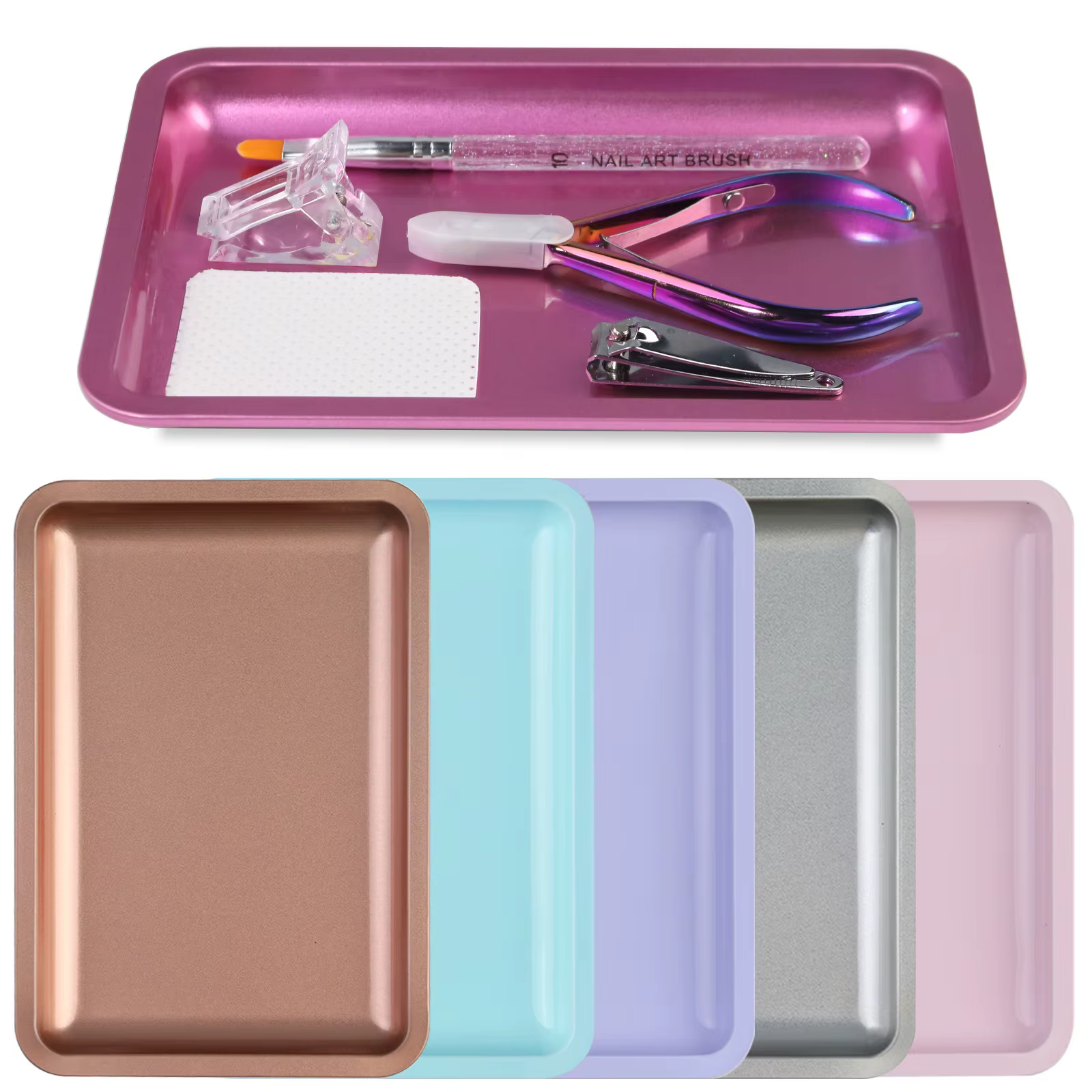 Plateau de rangement carré en acier inoxydable pour cosmétiques, 1 pièce, plaque de manucure pour Na