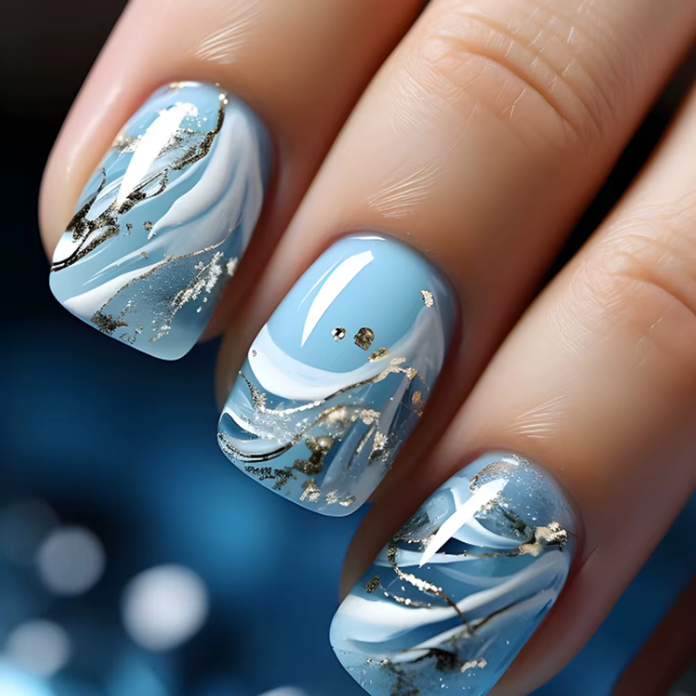 24 pièces mode faux ongles presse sur tête carrée courte faux ongles Art noir étoilé ciel conception