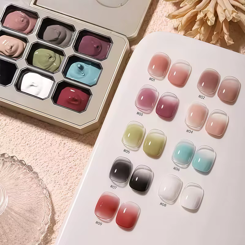 Vernis à ongles blush à haute saturation dégradé solide de 9 couleurs, gel de manucure français, ada
