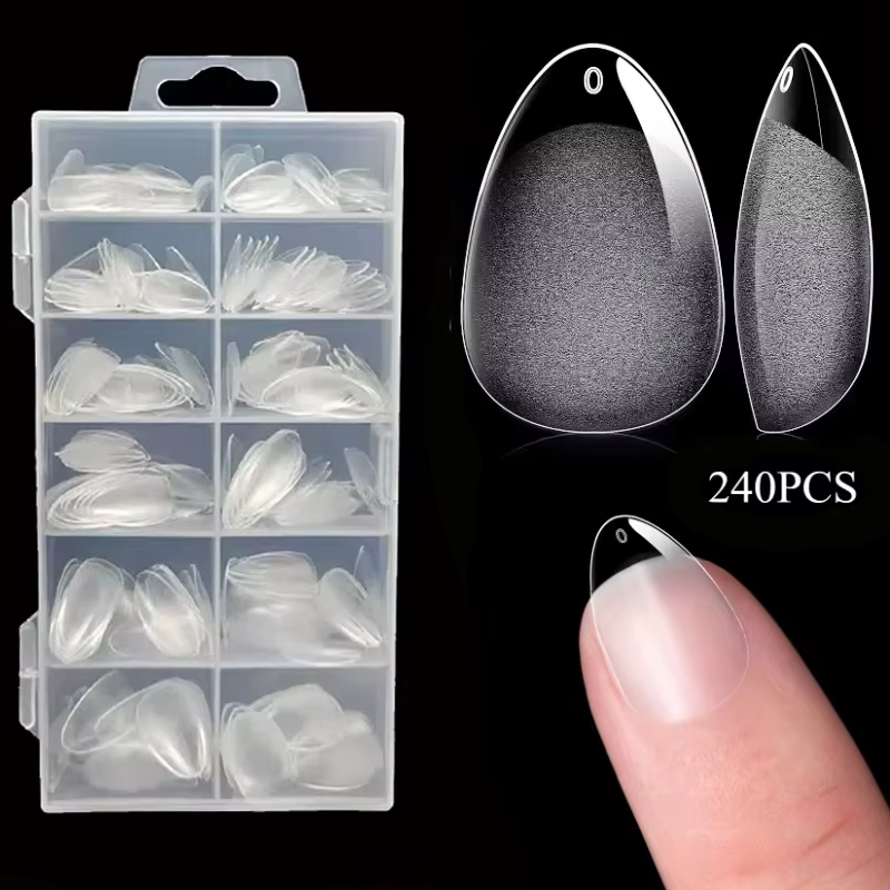 240 pièces XXS Super court amande couverture complète sculpté doux Gel ongles conseils presse sur fa