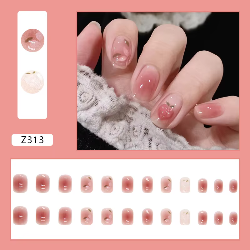 24 faux ongles d'été à motif floral pour filles, style Kawaii, courts, à presser, artificiels, pas c