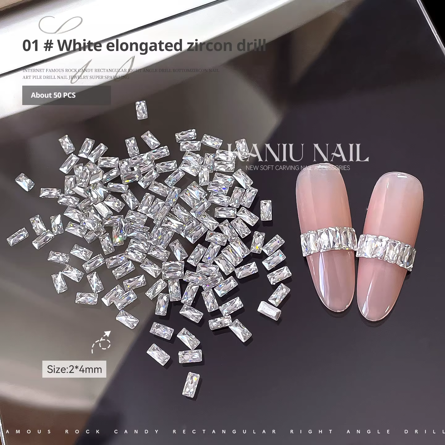 KANIU Champagne ongles rectangulaires zircon blanc transparent 5A clou cristal diamant français rayé