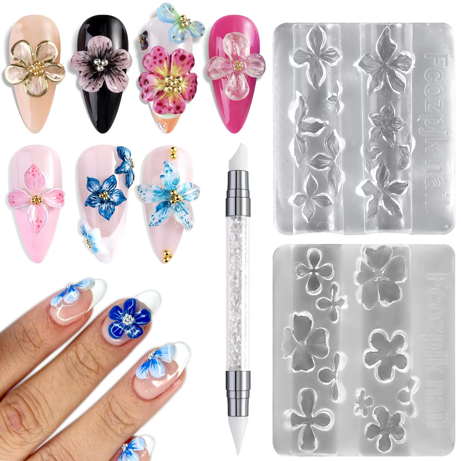 Moule de sculpture d'ongles en Silicone 3D, acrylique, lys, Hibiscus, plaque d'estampage florale, po