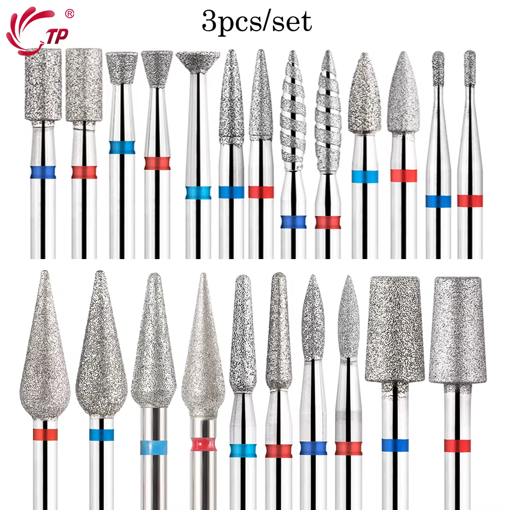 TP 3 pièces/ensemble forets à ongles diamant flamme 3/32 ''embouts de lime électrique russe fraise p