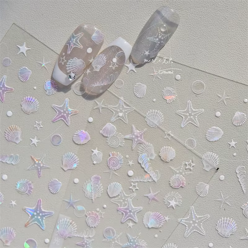 Autocollants de manucure pour Nail Art, plage d'été, coquille d'océan, clammes, conque, étoiles, bul
