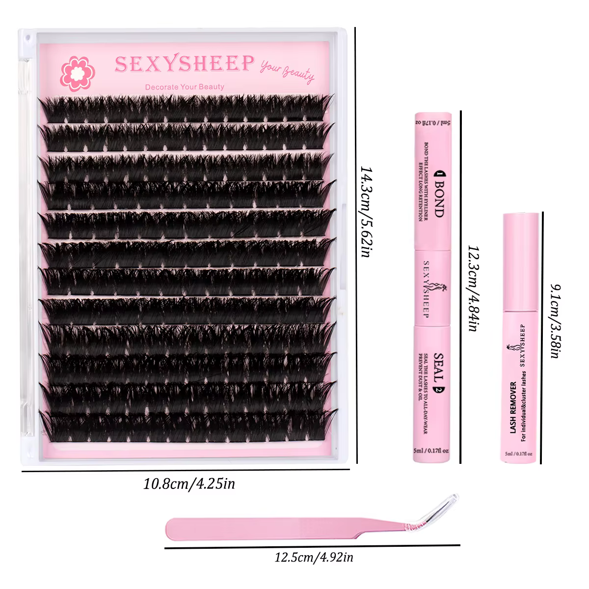 Kit de cils en grappes DIY, courbure D, styles naturels ou épais, 8-16 mm, avec colle et pince à cil
