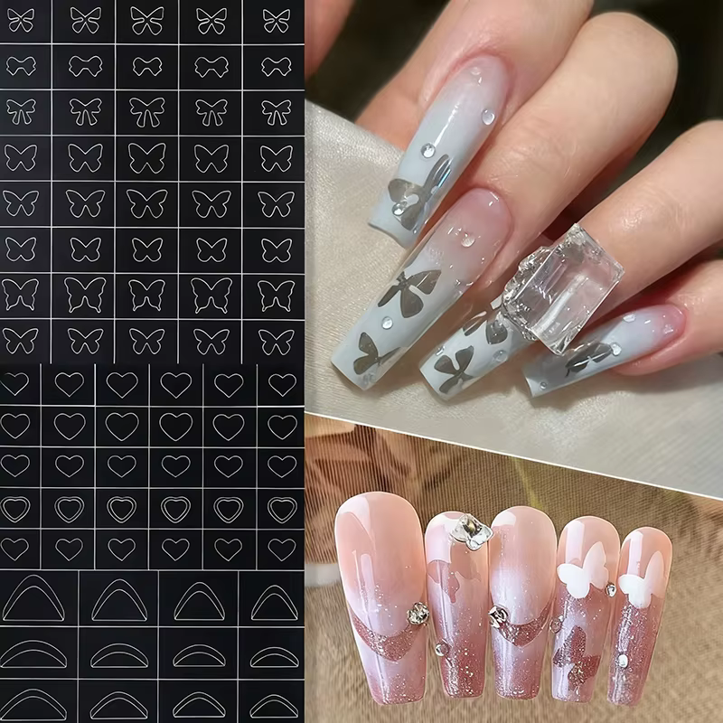 Nail Art évider autocollant étoile papillon amour adhésif modèle timbre autocollants Nail Art décora