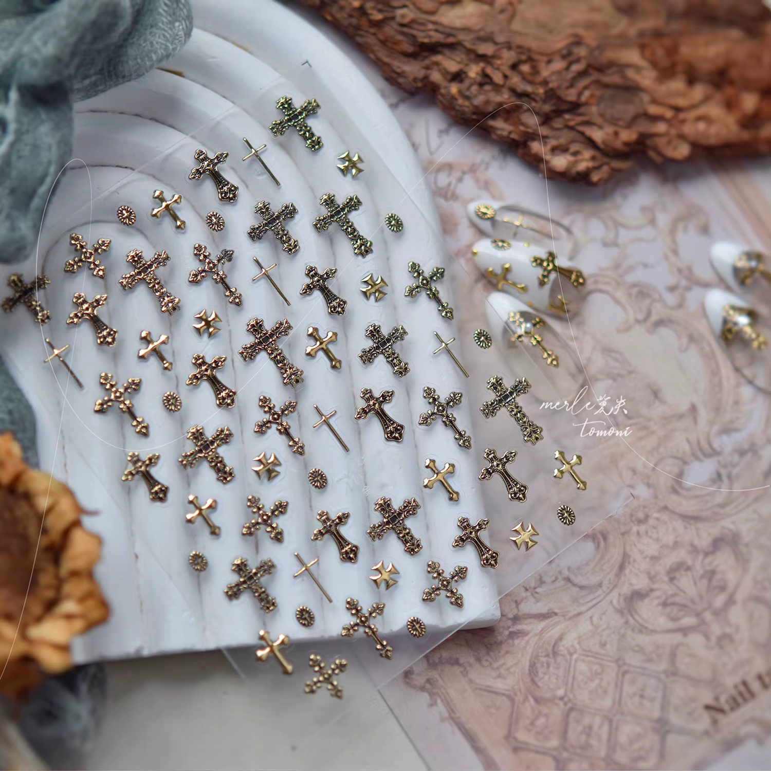 Autocollants pour ongles rétro croix, accessoires de Nail Art, or argent bronzant, multi-stely croix