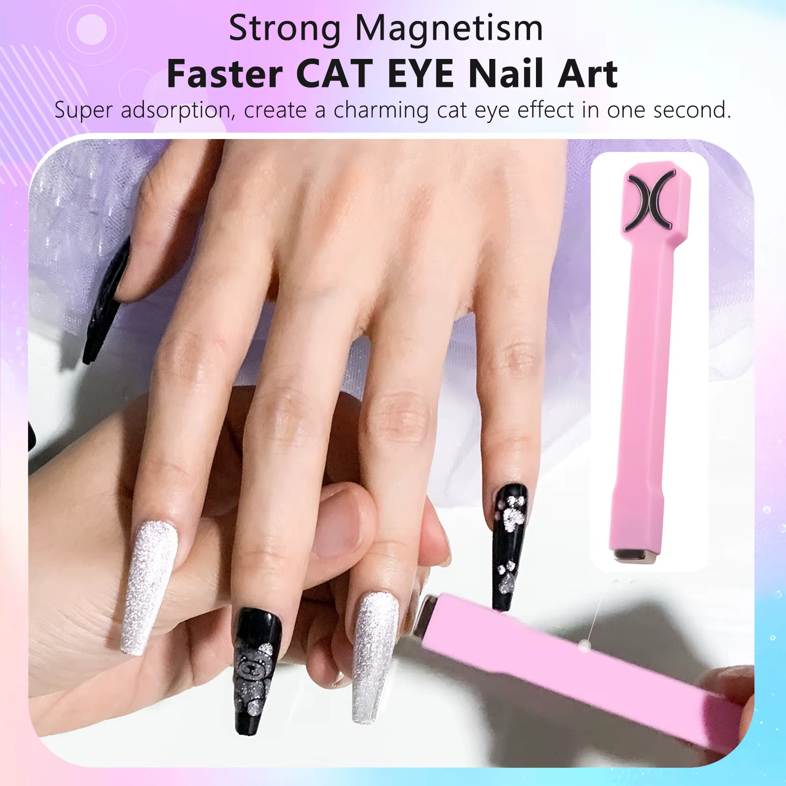 Outil magnétique pour ongles 3 en 1, aimant puissant œil de chat pour vernis à ongles Gel, outil mag