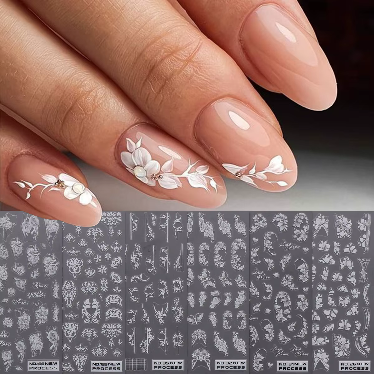 6 autocollants pour ongles à fleurs blanches fraîches de printemps, faciles à appliquer pour la déco
