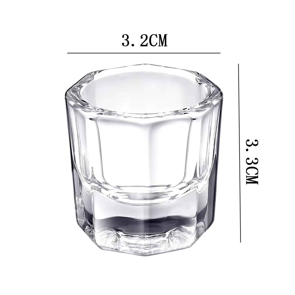 Mini verre cristal acrylique transparent, petite poudre octogonale, tasse à ongles liquide, brosse d