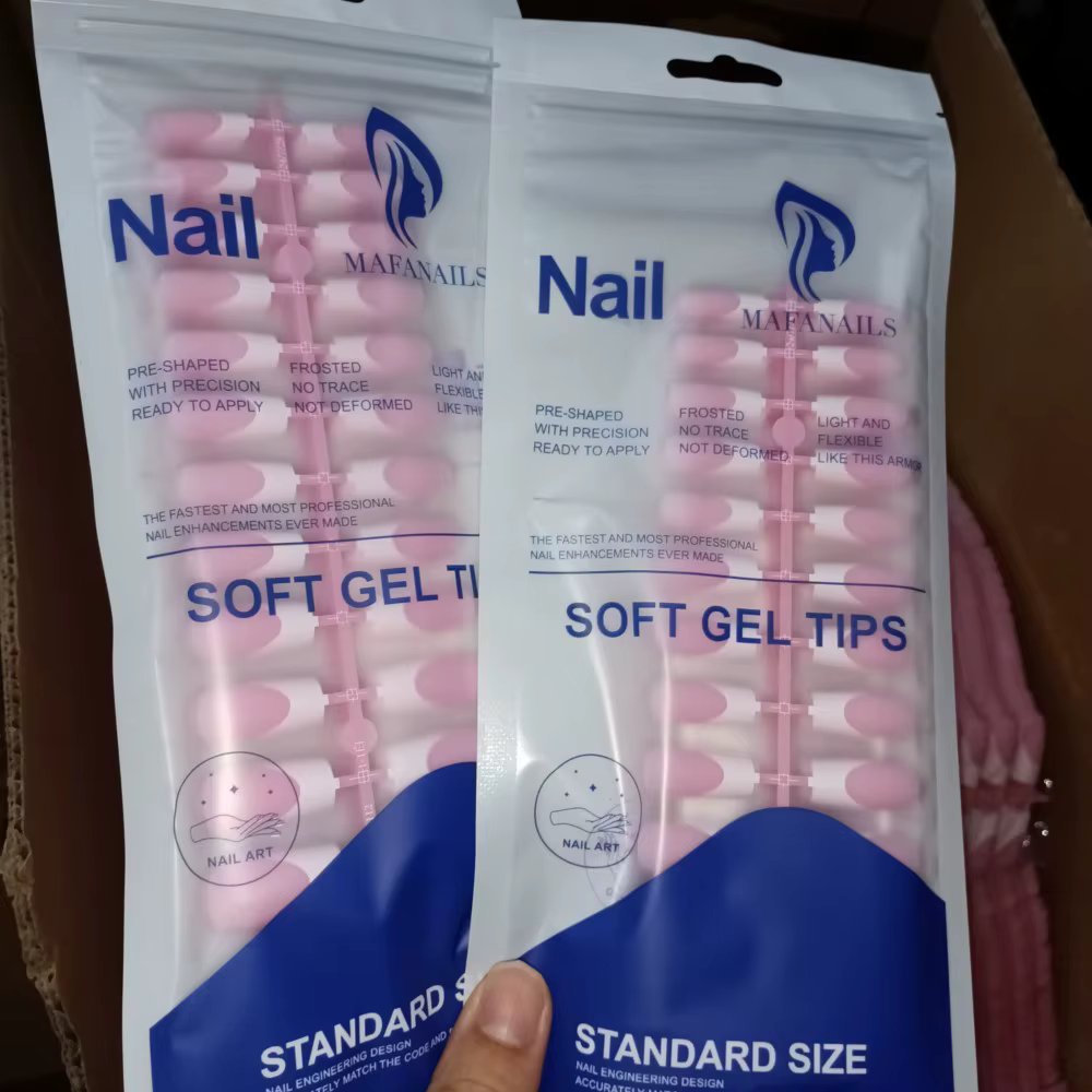 120 pièces rose pointe française ongles à pression longueur moyenne forme carrée avec finition brill