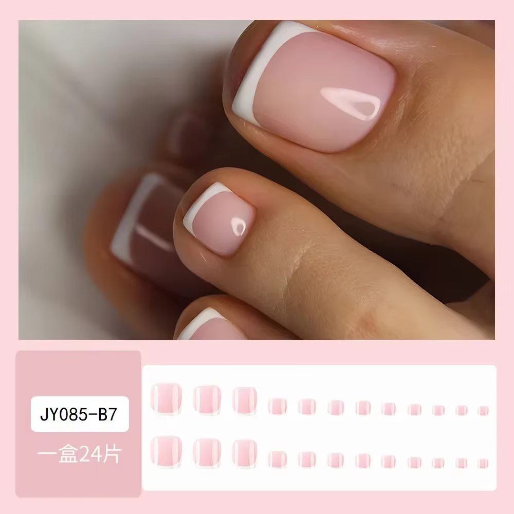 Faux ongles en acrylique réutilisables, design français, colle, presse, outils adhésifs, 24 pièces, 