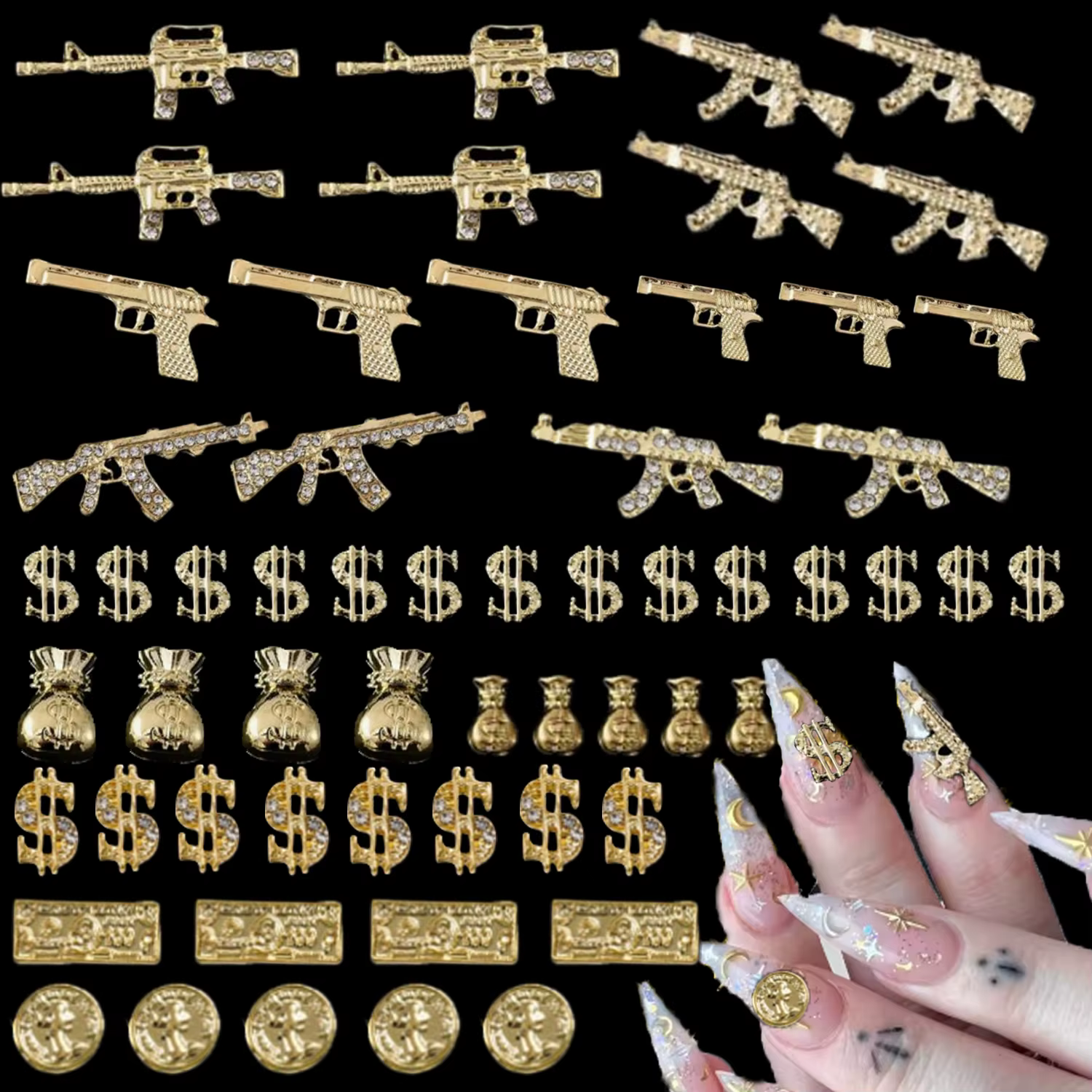 Accessoires professionnels pour ongles en alliage métallique Y2K, 12 grilles, petit signe d'argent d