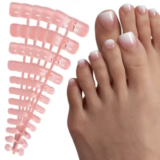 120 faux ongles d'orteils carrés courts, roses, en gel souple, à presser, avec bord blanc, couvertur