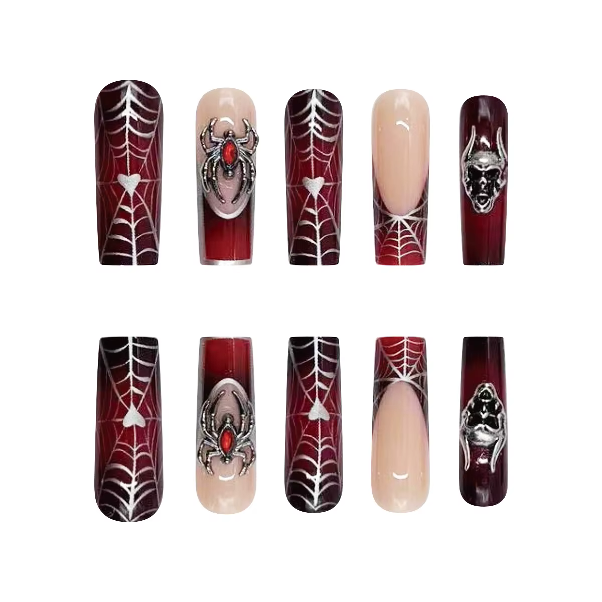 24 pièces français noir presse sur ongles Style Punk 3D araignée crâne conception faux ongles noir r