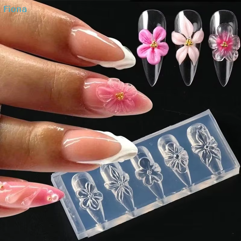 ✔ Moule en silicone 3D pour ongles, motif fleurs printanières (lys, hibiscus), pour sculpture et imp