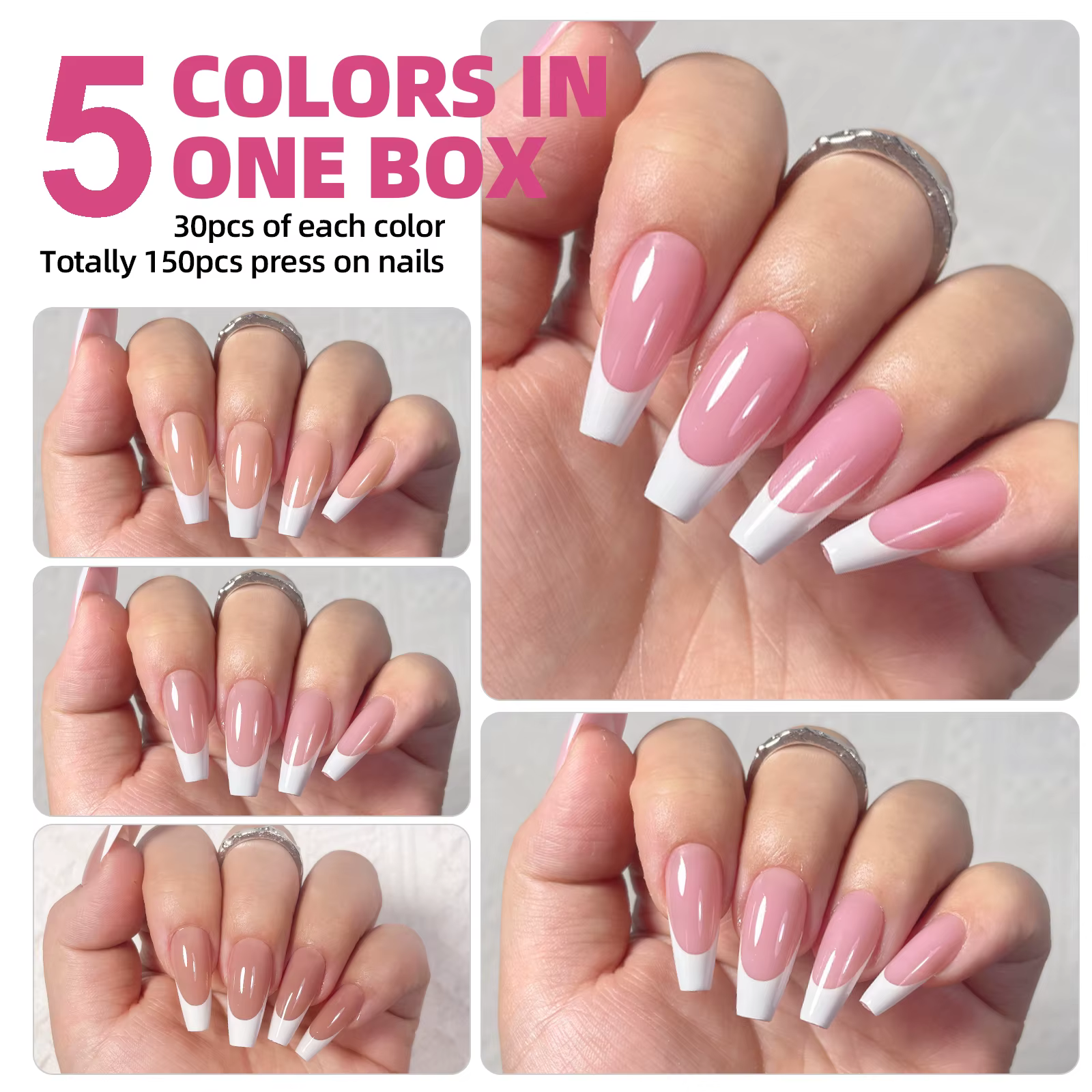 150 pièces cercueil amande Gel doux presse sur les ongles 3 en 1 pointes d'ongle français amovibles