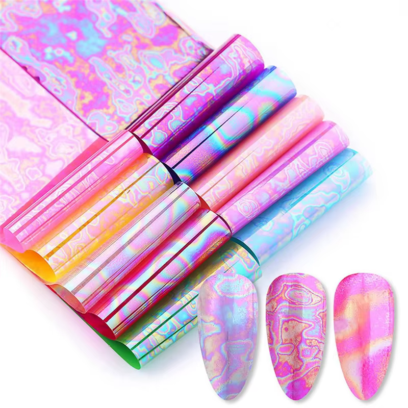 AA20-10PCS Aurora Nail Foil holographique Nail Art feuille décalcomanies pour ongles ongles autocoll
