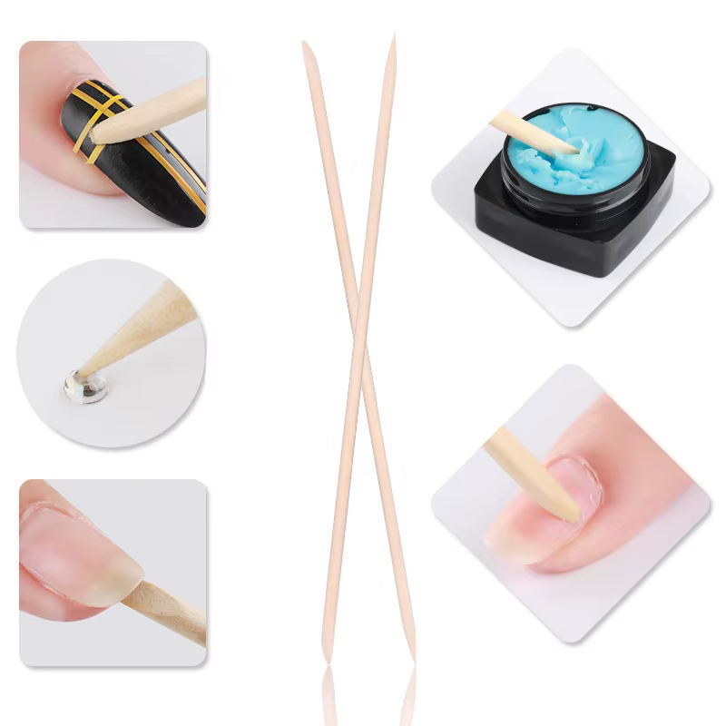 Bâtonnets en bois Orange pour ongles, 100/500 pièces, Double tête, poussoir à cuticules, dissolvant 