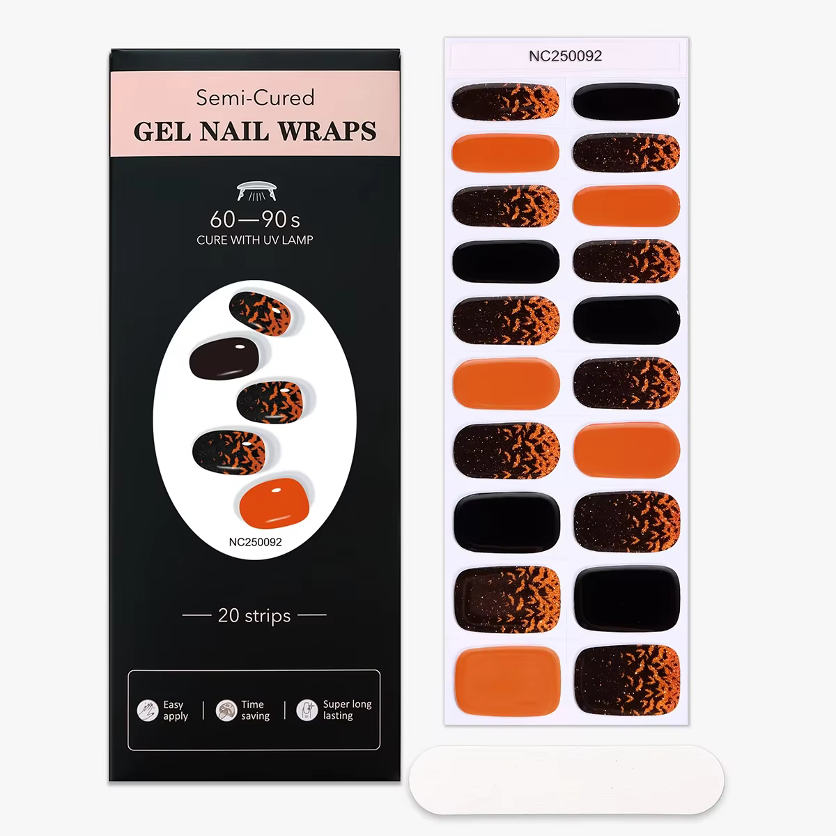 Autocollants pour ongles en Gel semi-durci pour Halloween, 20 pointes, couverture complète, gothique