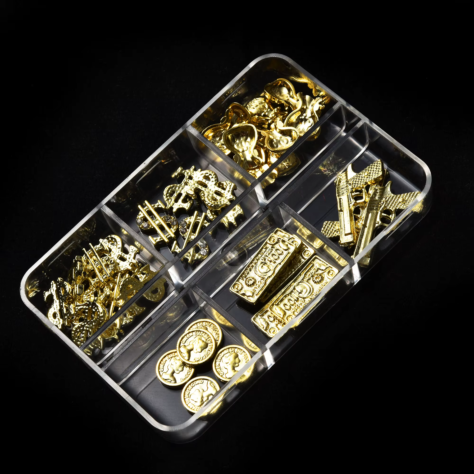 Coffret de 6 compartiments, 40 pièces, Nouveaux accessoires élégants pour la décoration d'ongles et