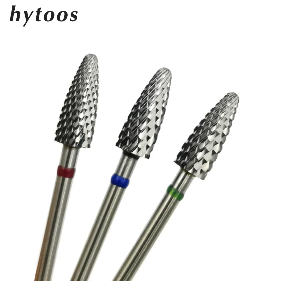 HYTOOS 5mm flamme peu 3/32 carbure forets à ongles manucure bavure enlever Gel électrique fraise acc