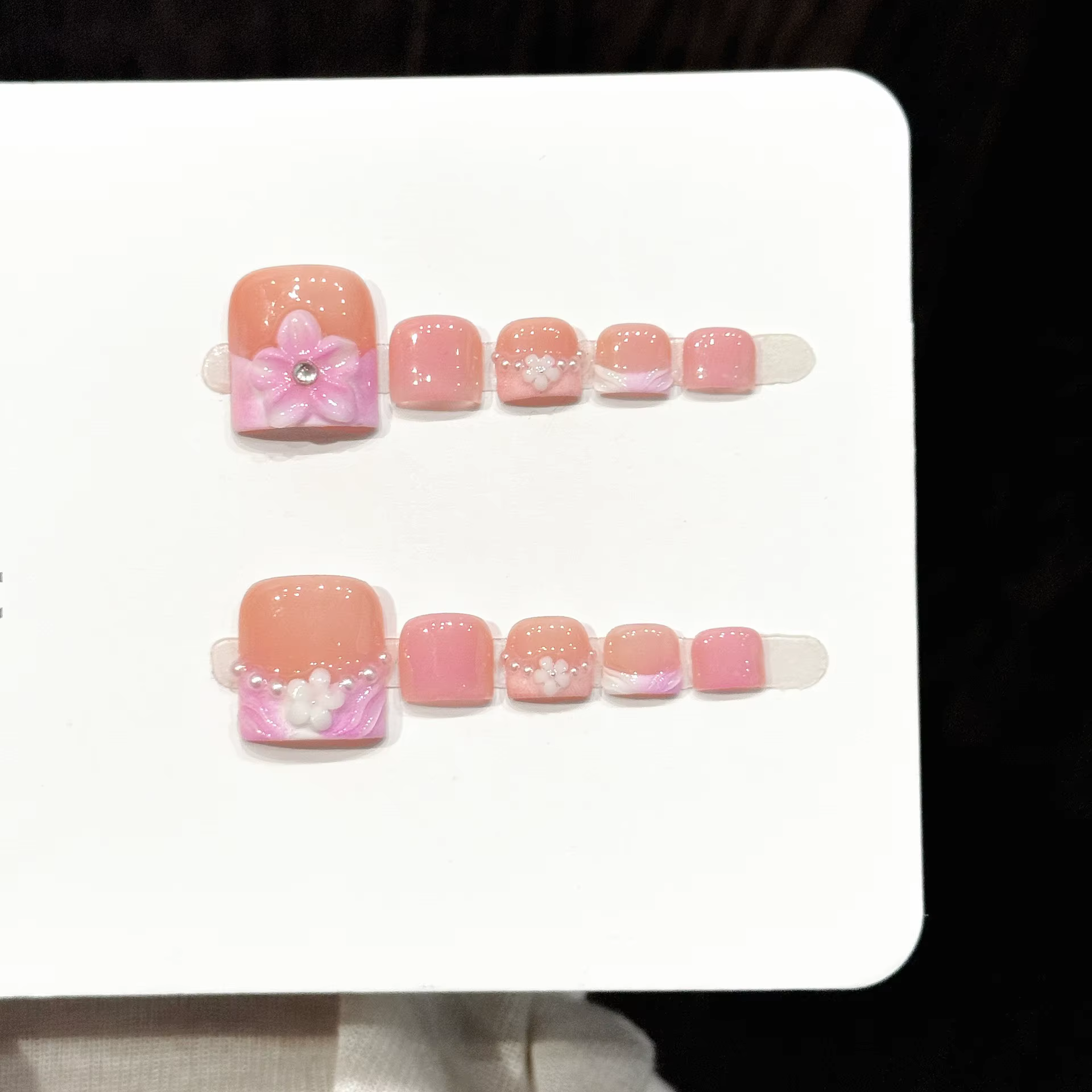 10 pièces d'ongles pressés faits à la main pour les pieds, beaux faux ongles, style doux et luxueux,