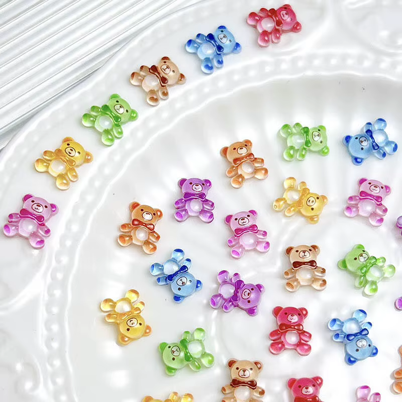 Ours en résine colorés, 30 pièces, breloques pour ongles, translucides, mignons, décorations pour Na