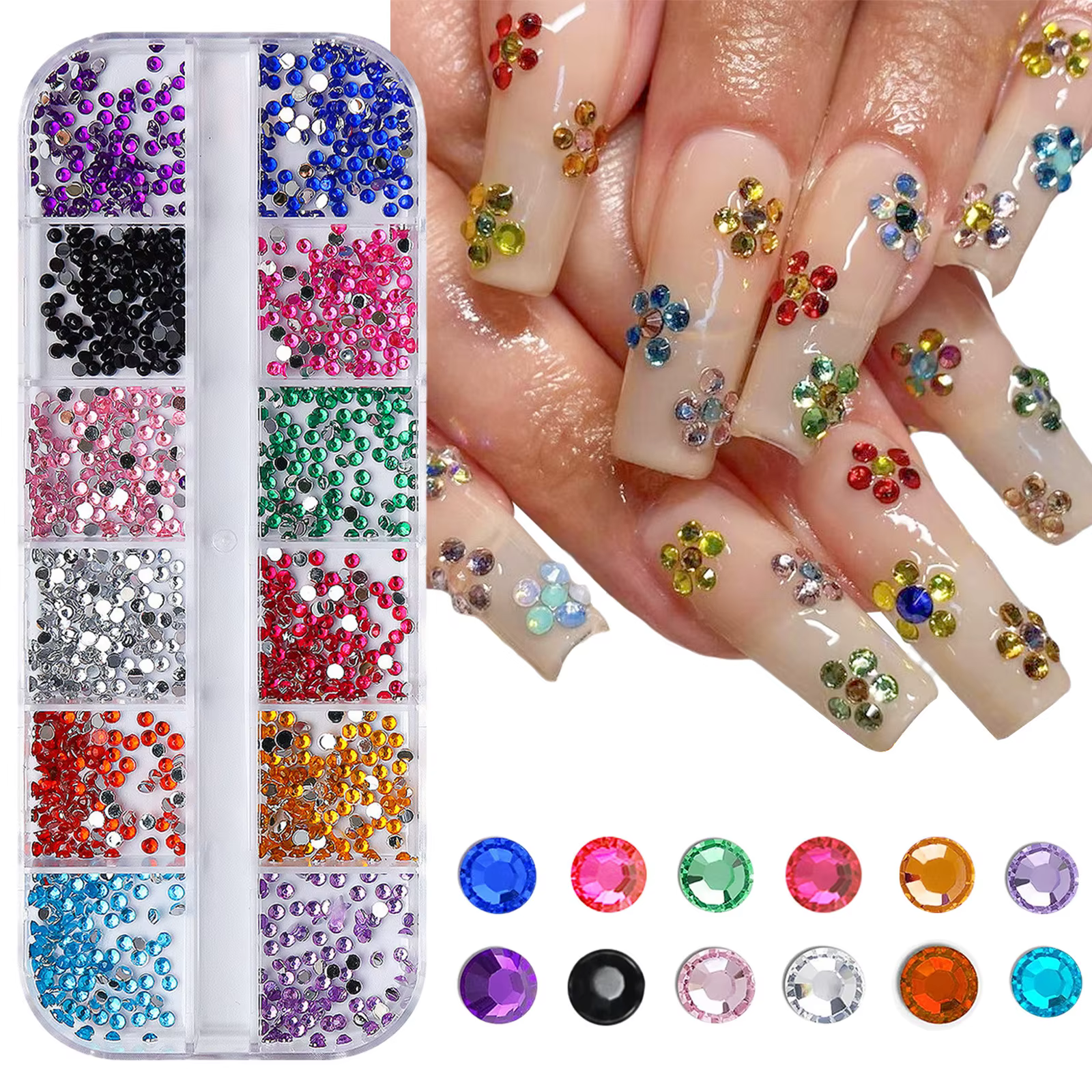 12 grilles de strass en cristal scintillant pour Nail Art, pierres précieuses à dos plat pour une dé