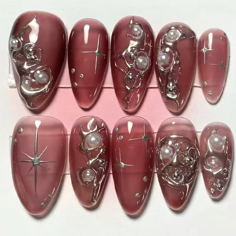 24 pièces rose amande faux ongles papillon Ballet avec Design français faux ongles portables Simple