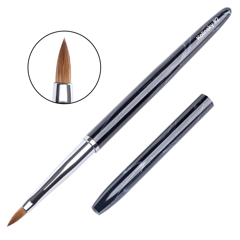 Brosse à ongles en acrylique Kolinsky 3D marbré noir, brosse pour Nail Art, stylo de peinture 3D en