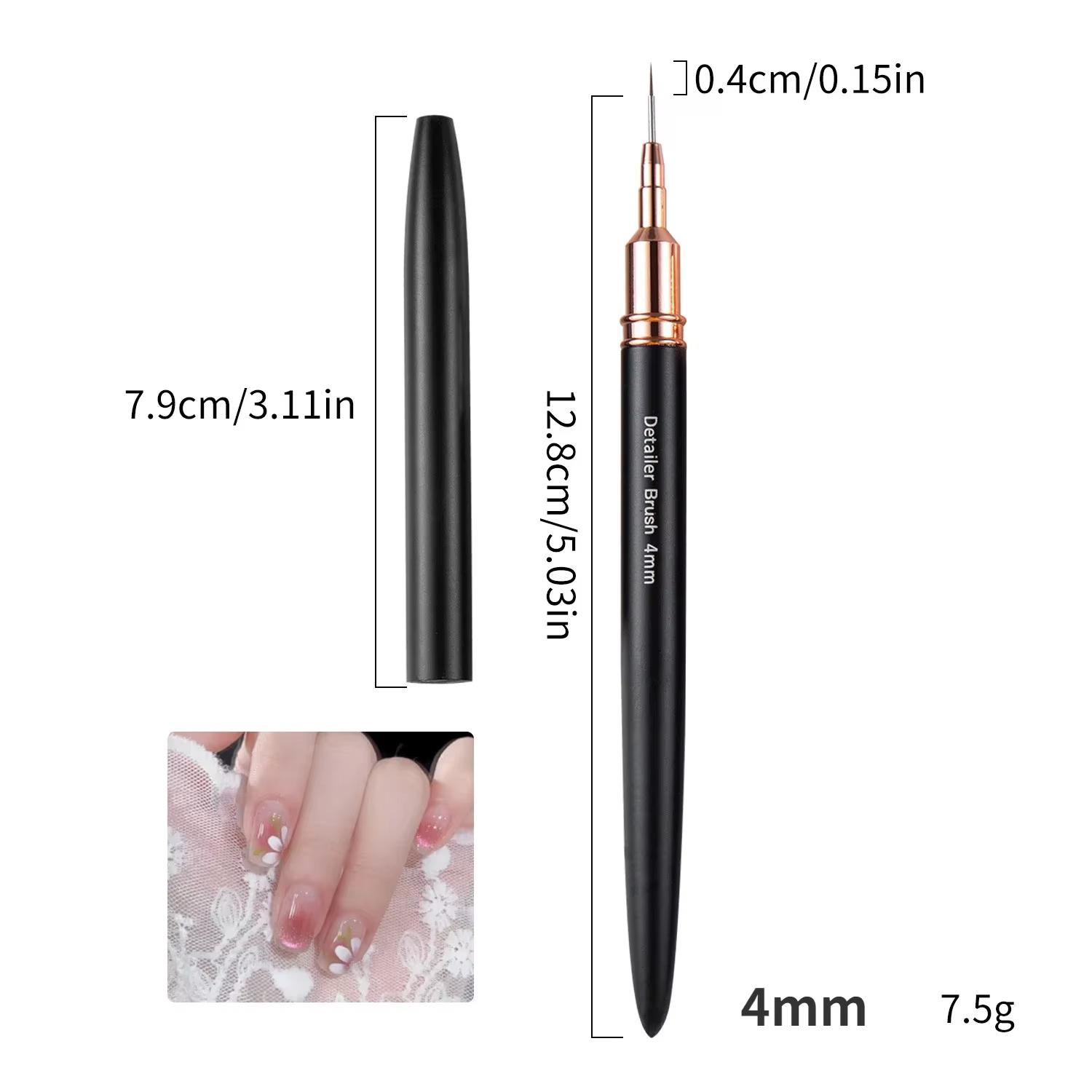 Ensemble de pinceaux noirs pour Nail Art, 5 tailles 8/12/20/25mm, stylo de conception de peinture de