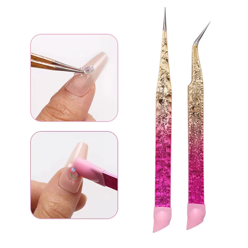 Pincettes à ongles en Silicone à Double extrémité avec tête de pressage, autocollants, pince de rama