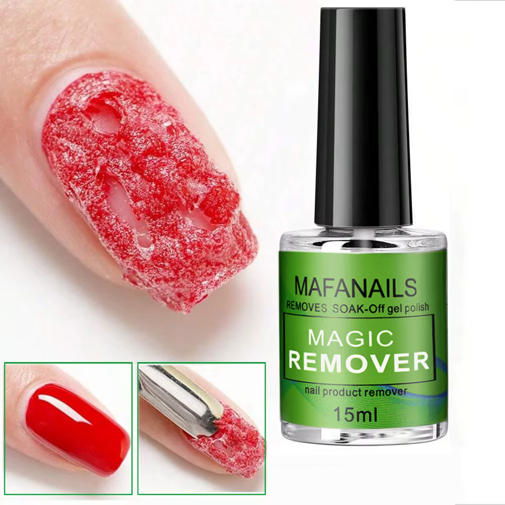 Dissolvant de vernis à ongles Gel magique de 15ml + poussoir à cuticules, dissolvant magique Fas Bur