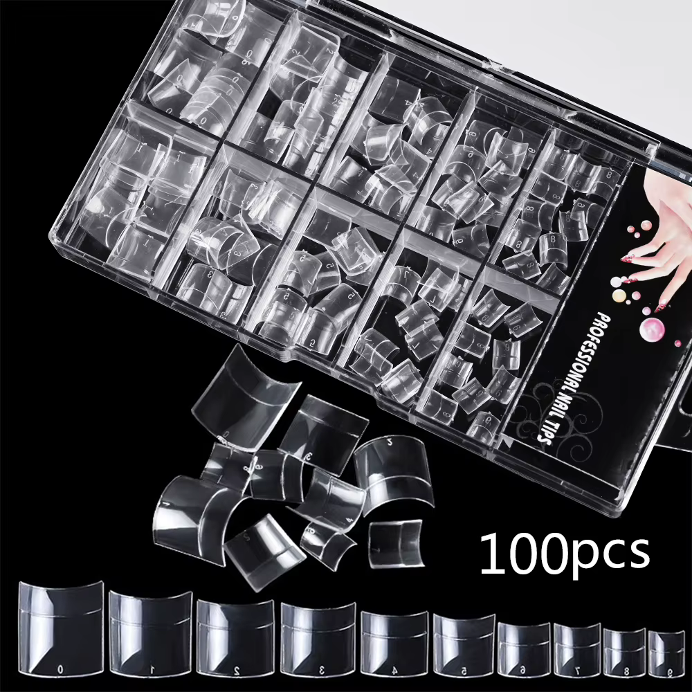 100 pièces clair court carré ongles conseils demi couverture Gel doux français faux ongles pointe ar