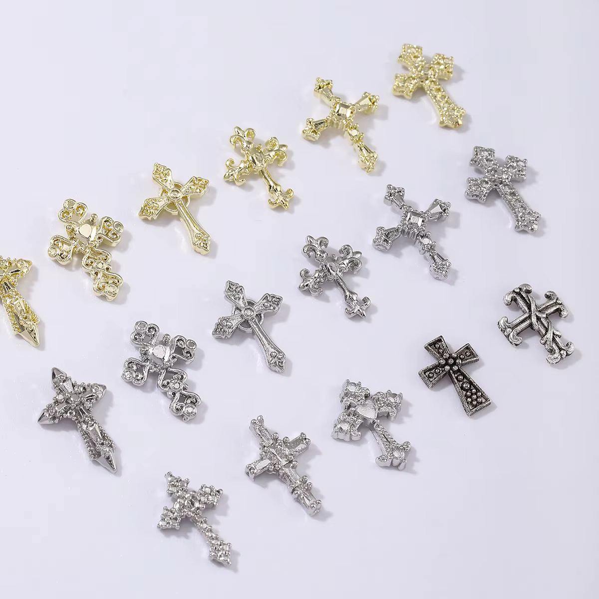 60 pièces or et argent punk vent vintage croix garniture d'ongle, alliage strass, y2k métal style br