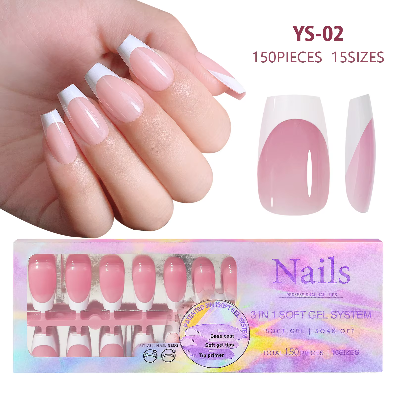 150 pièces faux ongles blanc nu besoin de colle adhésive paillettes presse sur ongles femmes portabl