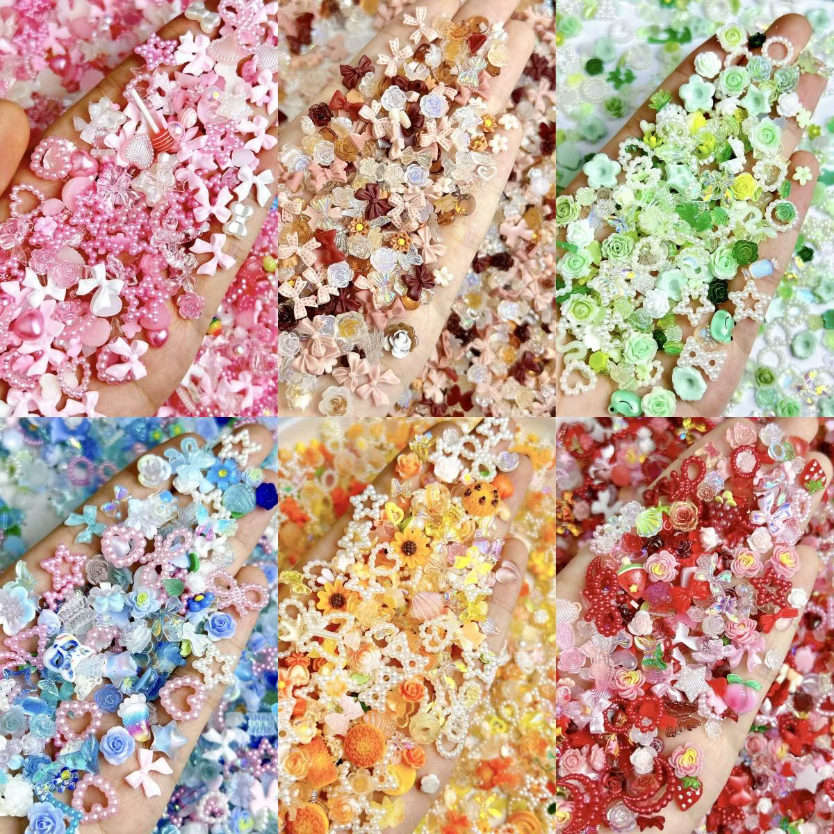 Breloques à ongles en résine hybride, mélange aléatoire, nœud, cœur, fleur, étoile évidée, strass si