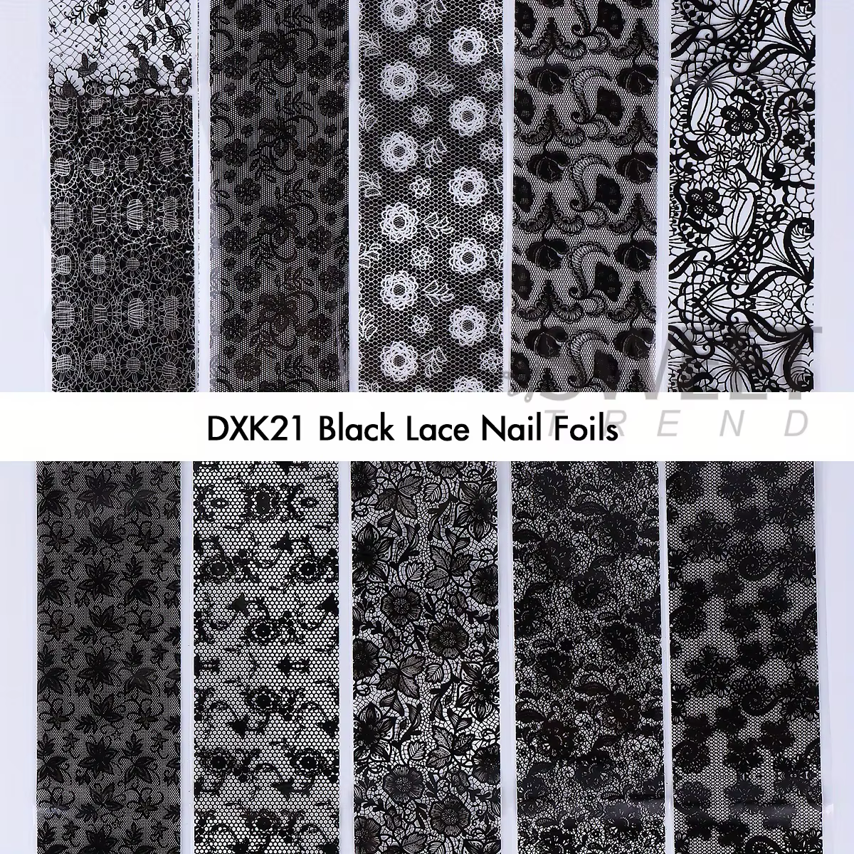 Feuilles de transfert d'ongles élégantes en dentelle noire et blanche, autocollant en papier fantais