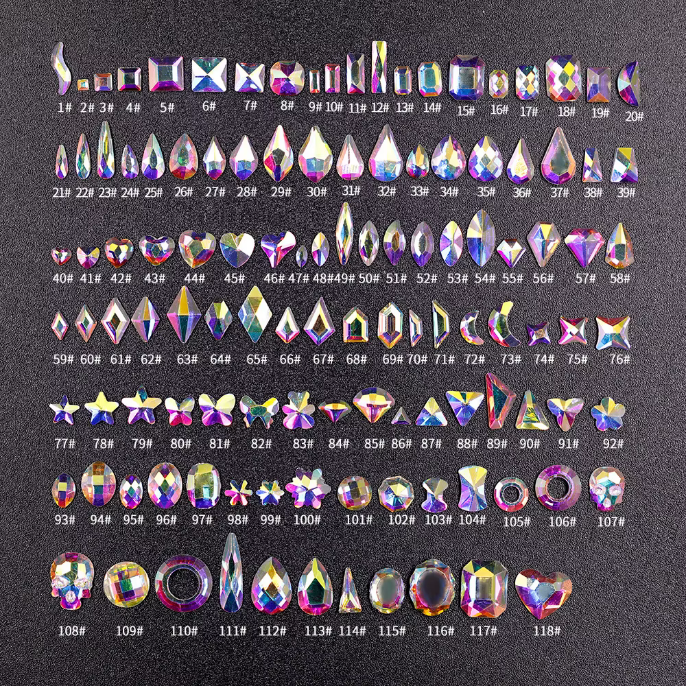 Strass cristal AB en grilles, 40 pièces, multi-formes, dos plat, Nail Art, gemme