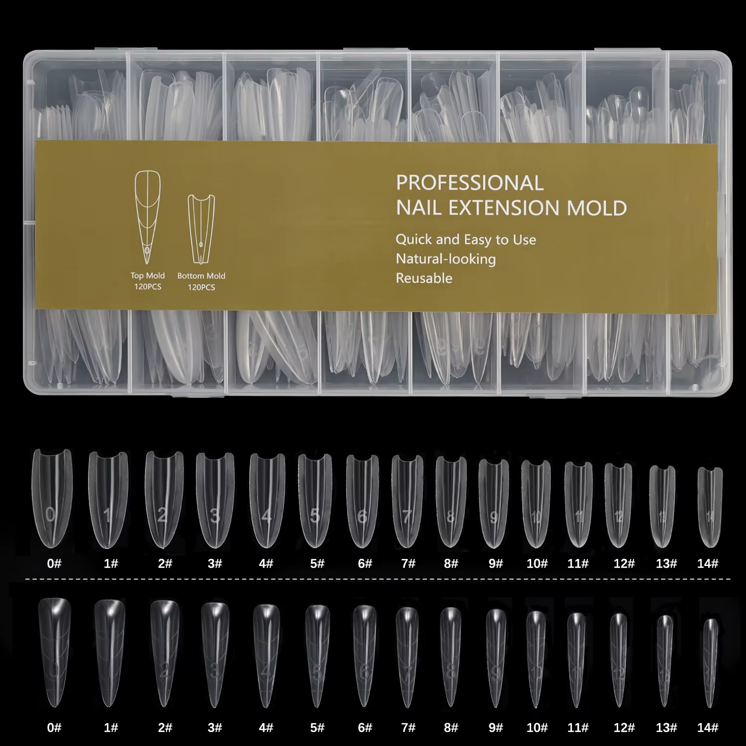 Ongles Sandwich doubles formes-240 pièces, moule à ongles cercueil Long pour Extension rapide des on