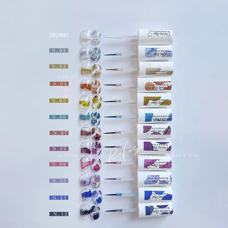 Vernis à ongles Gel liquide fleuri, 12 couleurs, encre de marbre, séchage naturel, facile à applique