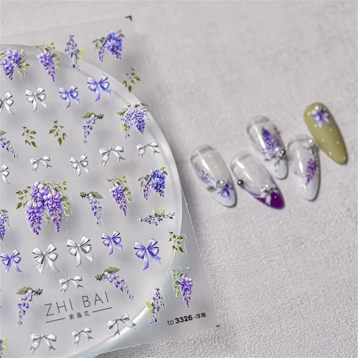 Autocollants 5D de fleurs de glycine violette pour nail art, 1 pièce, adhésif de transfert, décorati
