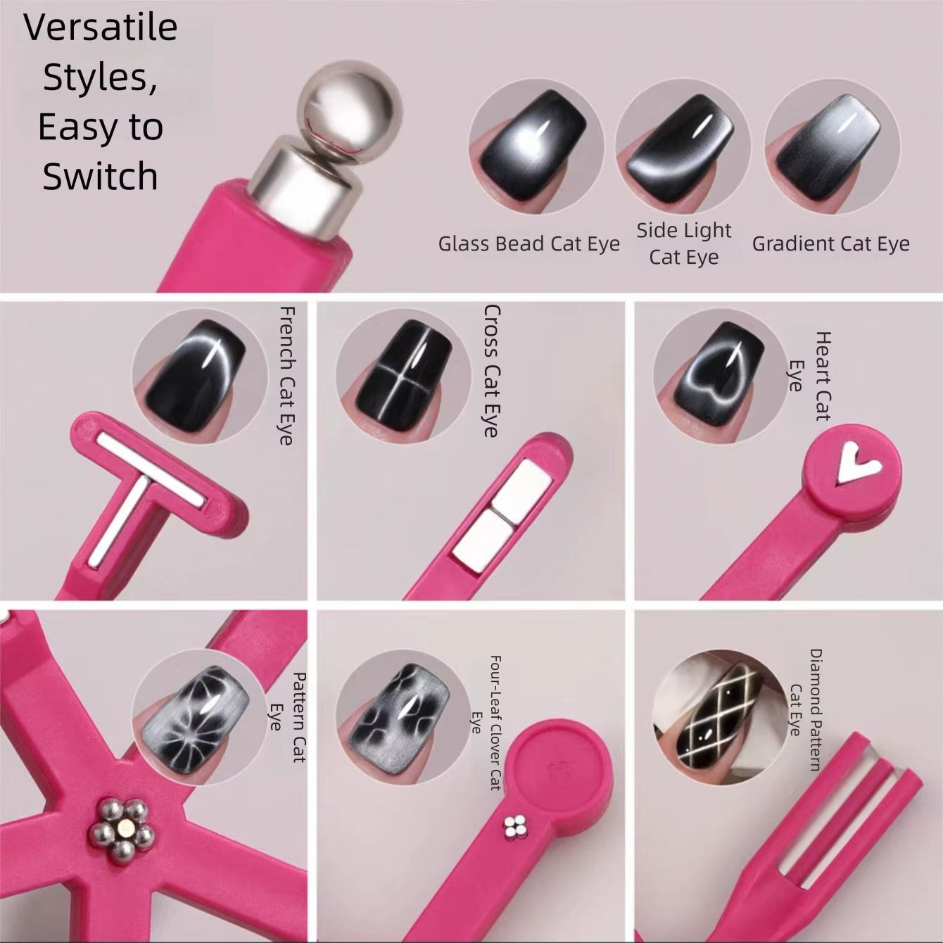 Nouveau magnétique à ongles 8-en-1 multifonctionnel pour attirer les perles de verre, les vernis à o