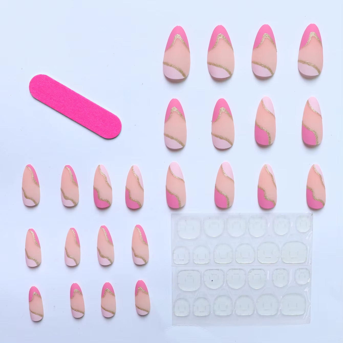 Faux ongles en amande, 24 pièces, améliorent instantané votre look, rose et blanc, déposés par des l