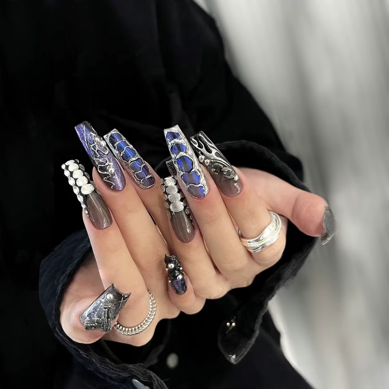 Faux ongles français Sweet Cool Spice Girl souhaits on N64.Black, N64.Y2k, étoile, paillettes, diama