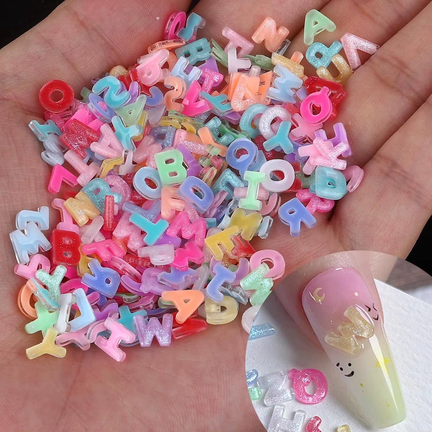 100 pièces Kawaii couleur bonbon lettre ongles strass résine Flatback Alphabet ongles gemmes breloqu
